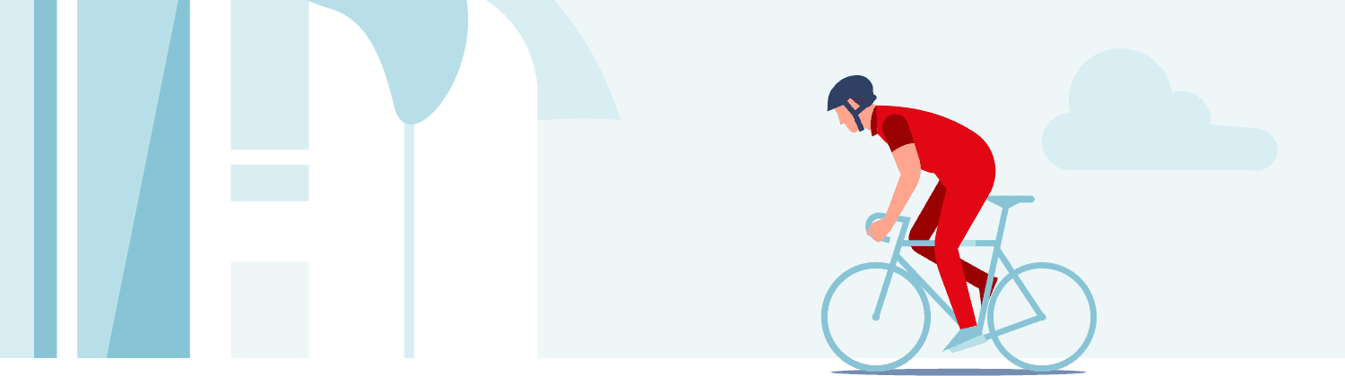 Illustration på en man i gul dräkt som cyklar